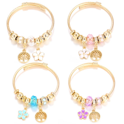 Pulsera con colgante de corazón y cuentas – Pulsera de abalorios de acero inoxidable de 4 colores para mujer | Regalo de joyería de moda dorada de tendencia