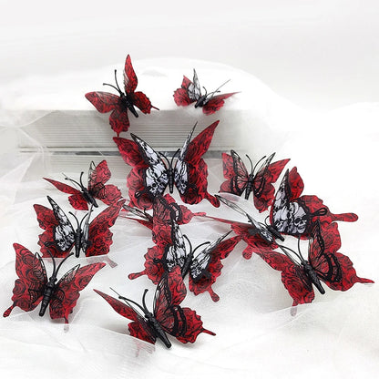 12PCS 3D Blood Rose Butterfly Halloween Wall Stickers, Double-Layer PVC Butterflies, Self-Adhesive Gothic Wall Decals, Spooky Party Decorations, Halloween Home Decor
