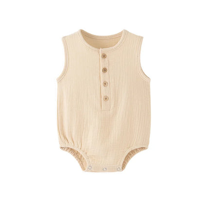 Mameluco de verano 100% algodón y lino para recién nacidos – Bodysuit sin mangas suave y transpirable para bebés y niñas