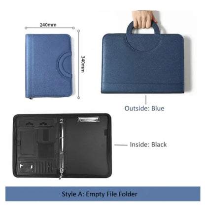 A4 PU Leather Zipper Portfolio Folder – Portable Conference File Organizer with Calculator Holder, Tablet Compartment & Handle
