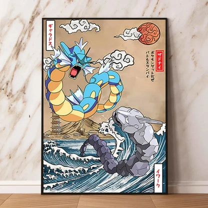 Pokémon Dracaufeu & Tortank Impression sur Toile Décoration Murale Tableau Poster HD pour Salon Maison