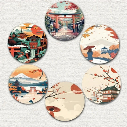 4/6PCS Wooden Coasters – Cherry Blossom, Kimono & Mount Fuji Japanese-Style Design Coffee Table Drink Mats for Home & Dining
