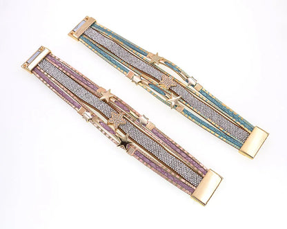 Pulsera de cuero WELLMORE con dije de estrella – Pulsera bohemia de aleación de zinc para mujer | Regalo de joyería de moda en capas