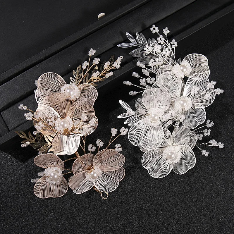 Vintage Gold Floral Bridal Headband with Pearls – Fairy Wedding Tiara for Brides, Prom & Special Occasions
