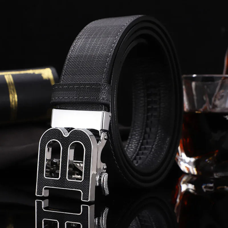 Men's Genuine Leather & Canvas Belt 3.4cm Classic Buckle Casual Jeans Waist Belt