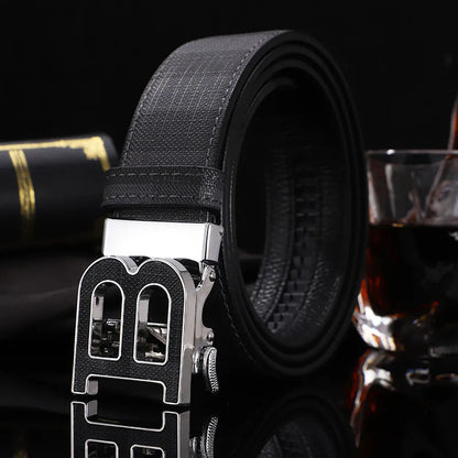 Men's Genuine Leather & Canvas Belt 3.4cm Classic Buckle Casual Jeans Waist Belt