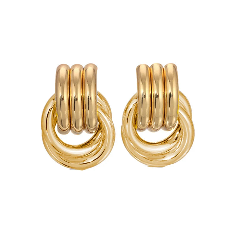 Pendientes de Moda Llamativos de Acero Inoxidable Chapado en Oro Círculo Geométrico Retorcido Vintage para Mujer
