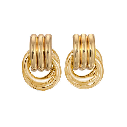 Pendientes de Moda Llamativos de Acero Inoxidable Chapado en Oro Círculo Geométrico Retorcido Vintage para Mujer