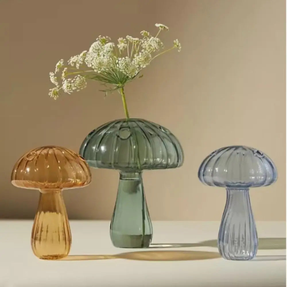 Florero de vidrio con forma de hongo – Maceta hidropónica transparente y jarrón decorativo de escritorio
