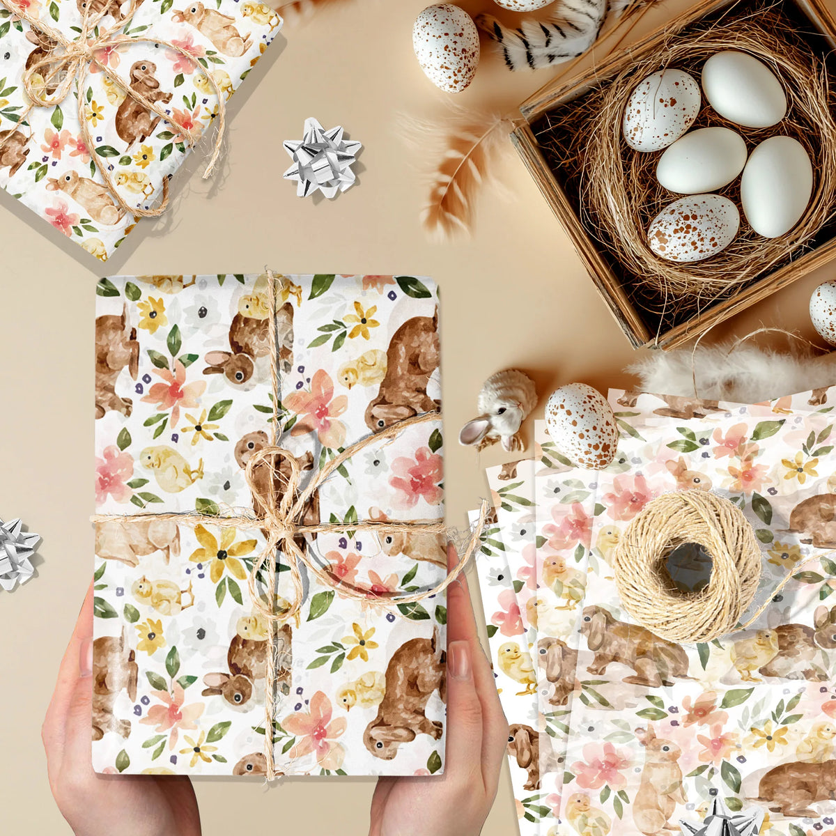 20/50PCS Retro Rabbit Tissue Paper – Cute Easter Snow Pear Gift Wrapping & Party Decoration Paper for Gifts, Packaging & Events
