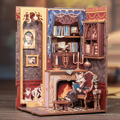 CUTEBEE Kit DIY de Rincón de Libro con Luces LED – Modelo de Estantería en Miniatura de Madera de Búho y Decoración
