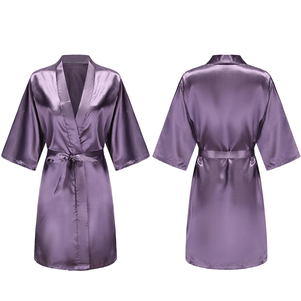 Bata de satén para mujer – Batín sedoso corto para dama de honor para la novia y fiesta de bodas | Kimono elegante para dormir