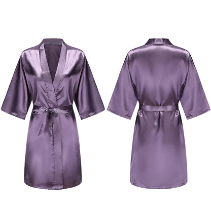 Bata de satén para mujer – Batín sedoso corto para dama de honor para la novia y fiesta de bodas | Kimono elegante para dormir