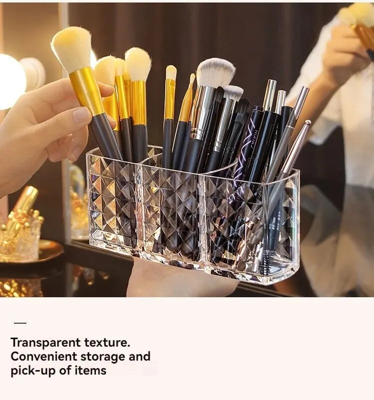 Diamond Pattern Mirror Cosmetic Storage Box – Bathroom Organizer Rack for Lipstick, Makeup, Skincare & Beauty Accessories Storage