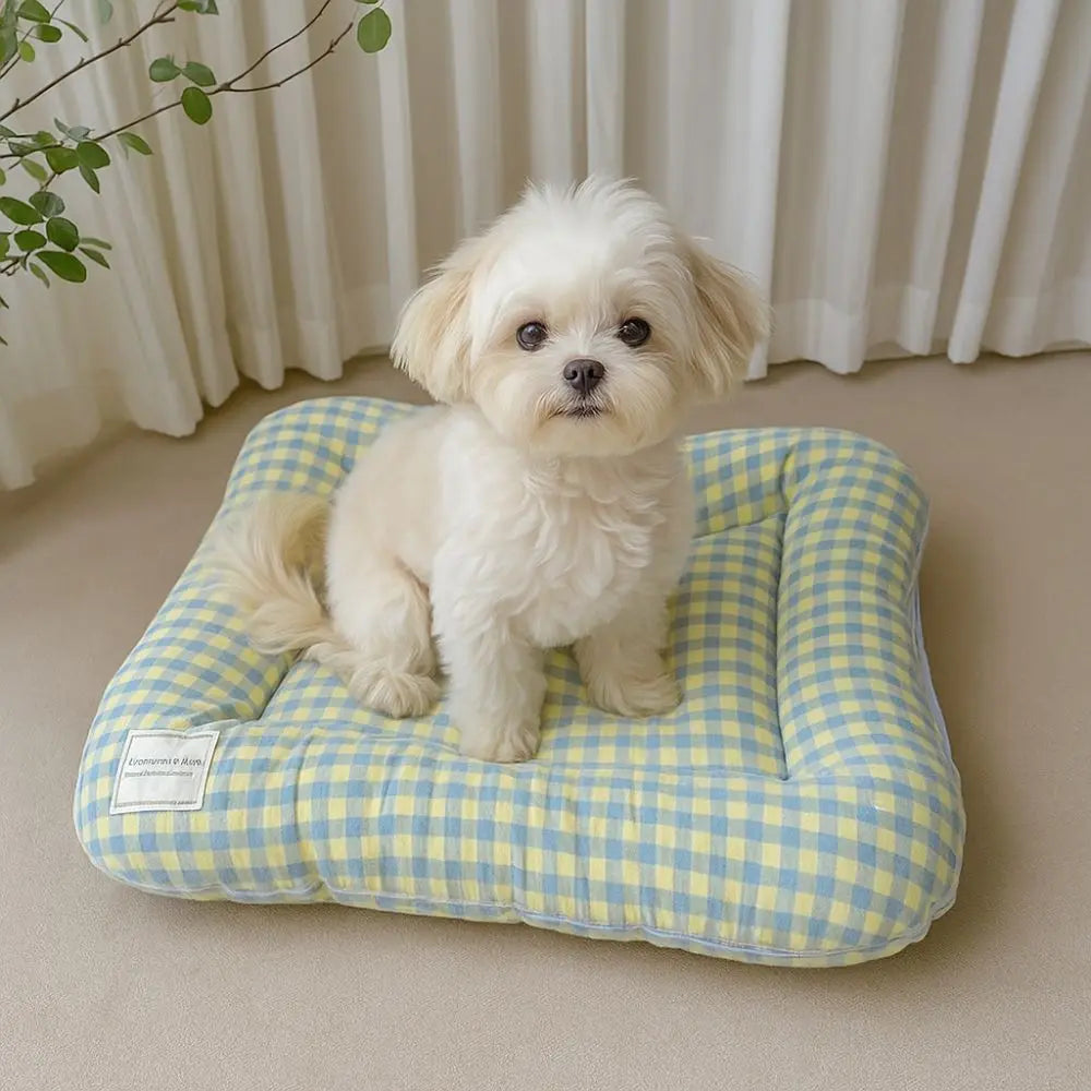Tapis de Lit Chauffant Respirant pour Chien – Coussin de Couchage Doux Macaron à Carreaux pour Animaux avec Base Antidérapante pour Chats et Chiens