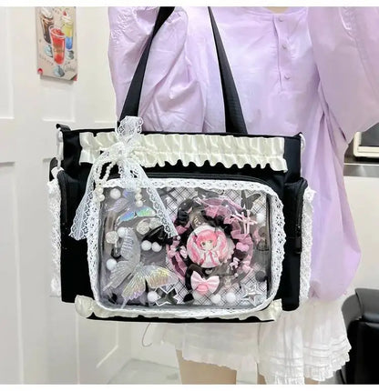 Bolsa Ita Japonesa Y2K para Mujer – Bonito Bolso de Hombro Transparente Lolita, Bolso Cruzado Grande de Exhibición DIY, Cartera de Moda Kawaii para la Escuela, Viajes y Uso Diario