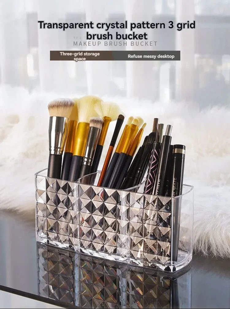 Diamond Pattern Mirror Cosmetic Storage Box – Bathroom Organizer Rack for Lipstick, Makeup, Skincare & Beauty Accessories Storage