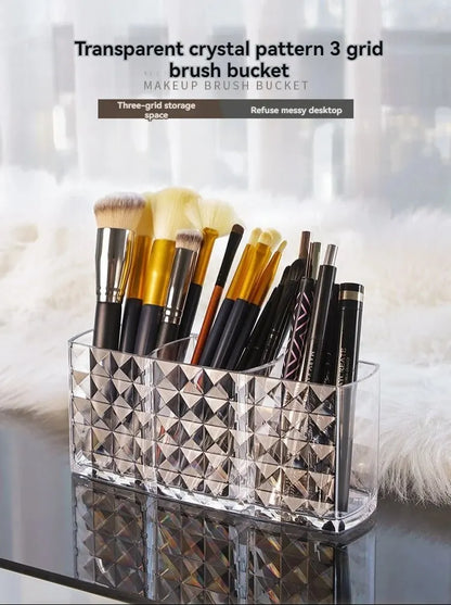 Diamond Pattern Mirror Cosmetic Storage Box – Bathroom Organizer Rack for Lipstick, Makeup, Skincare & Beauty Accessories Storage