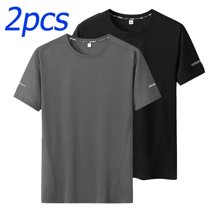 1/2PCS Plus Size Men's Quick-Dry T-Shirts – Short-Sleeve Gym & Running Tops, Lightweight Fitness Training Jerseys & Sportswear