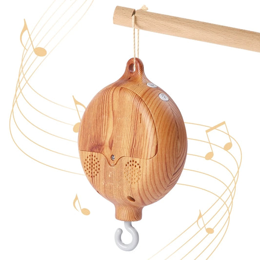 Móvil Musical para Cuna de Bebé Recién Nacido – Caja de Música con Sonajero Colgante Giratorio de Estilo Madera, Juguete Musical Relajante para Bebés de 0 a 12 Meses, Decoración para Cuna de Guardería y Regalo para Baby Shower