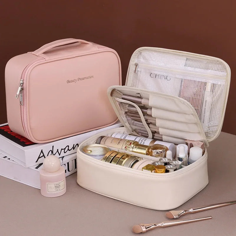 Bolsa de cosméticos de gran capacidad para mujer – Organizador de maquillaje de lujo portátil, neceser de viaje para productos esenciales de belleza, cuidado de la piel, cosméticos y accesorios personales