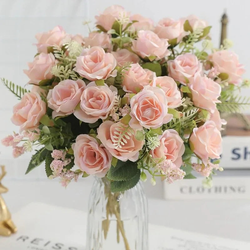 Ramo de Rosas Peonías Blancas Artificiales de 30cm – Flores Falsas de Seda con 5 Flores Grandes y 4 Capullos para Ramos de Novia, Decoración del Hogar y Arreglos Florales