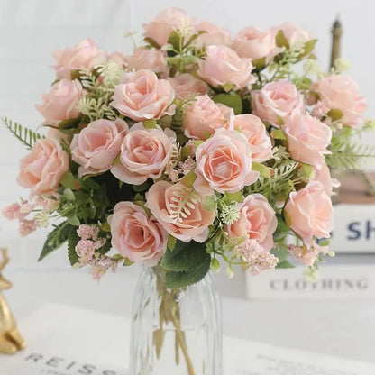 Ramo de Rosas Peonías Blancas Artificiales de 30cm – Flores Falsas de Seda con 5 Flores Grandes y 4 Capullos para Ramos de Novia, Decoración del Hogar y Arreglos Florales
