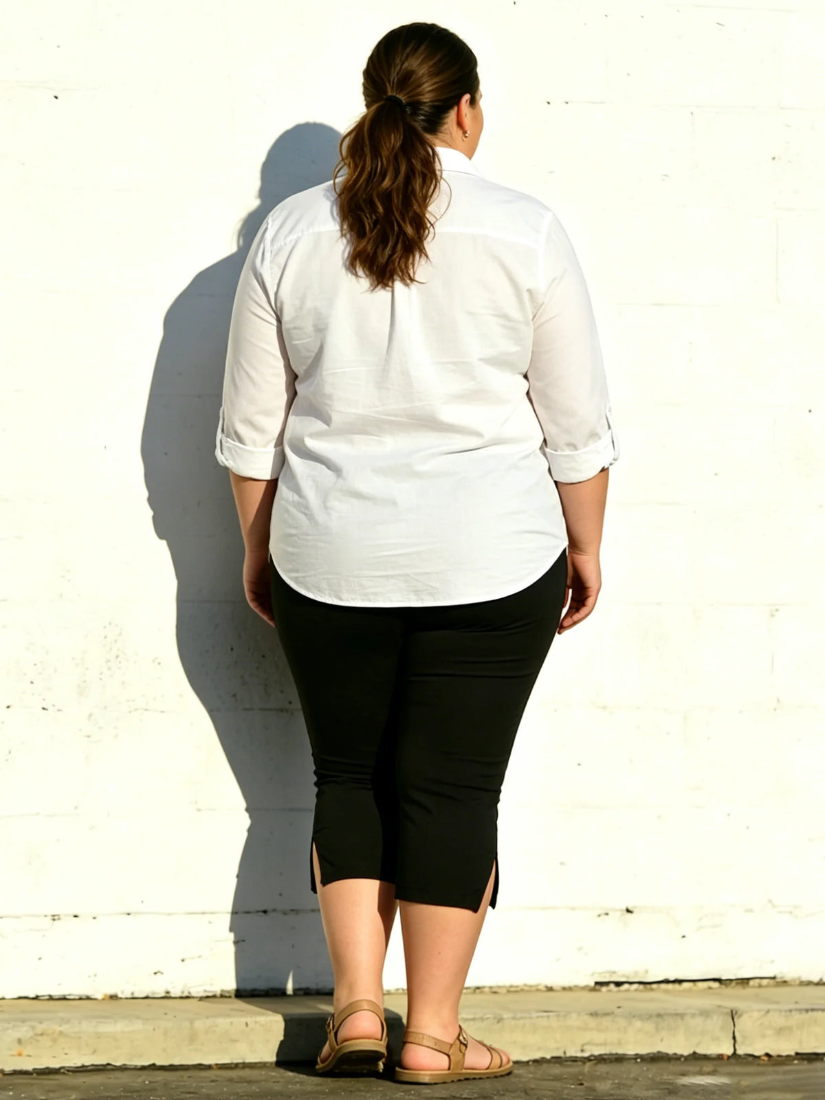 Women's Plus Size Capri Leggings XL-5XL – High-Waist Stretch Yoga & Workout Pants with Split Hem, Comfortable Cropped Activewear