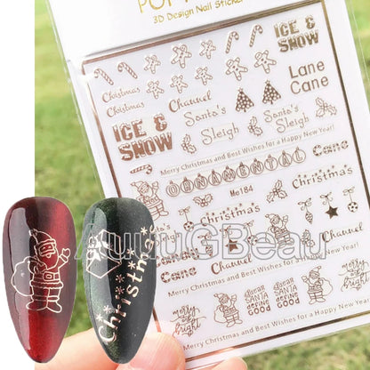 3D Christmas Nail Art Stickers – Snowflake & Winter Tree Nail Decals for Nail Tips Decoration