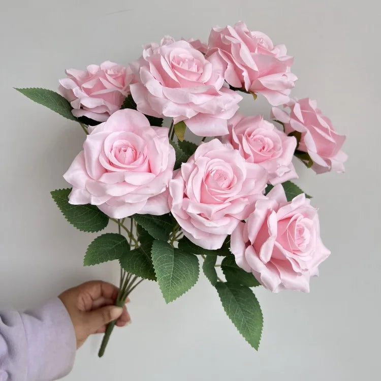 Ramo de rosas de diamantes de 9 cabezas – Rosas artificiales sintéticas con detalles de diamantes brillantes, arreglo floral realista para boda, decoración del hogar, sala de estar y regalo