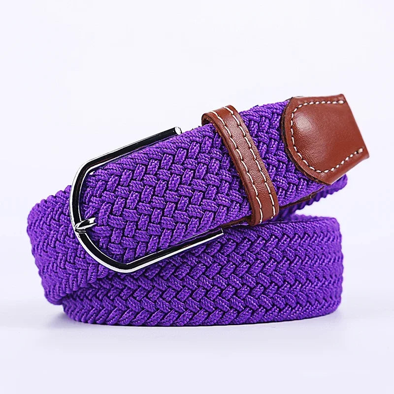 Ceinture élastique tressée unisexe en toile tissée, à boucle ardillon, pour jeans (107/120/130cm)