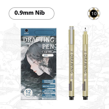 Manga Black Fineliner Marker Set – 1/6/9/12PCS Fine Tip Drawing Pens for Sketching, Comics & Art
