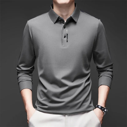 Polo à manches longues pour homme – Haut décontracté de couleur unie, respirant, confortable et tendance pour le quotidien
