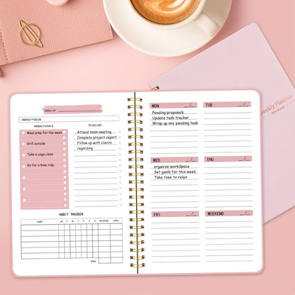 A5 Undated Weekly Planner Notebook – Spiral Agenda for Daily Planning, School & Office