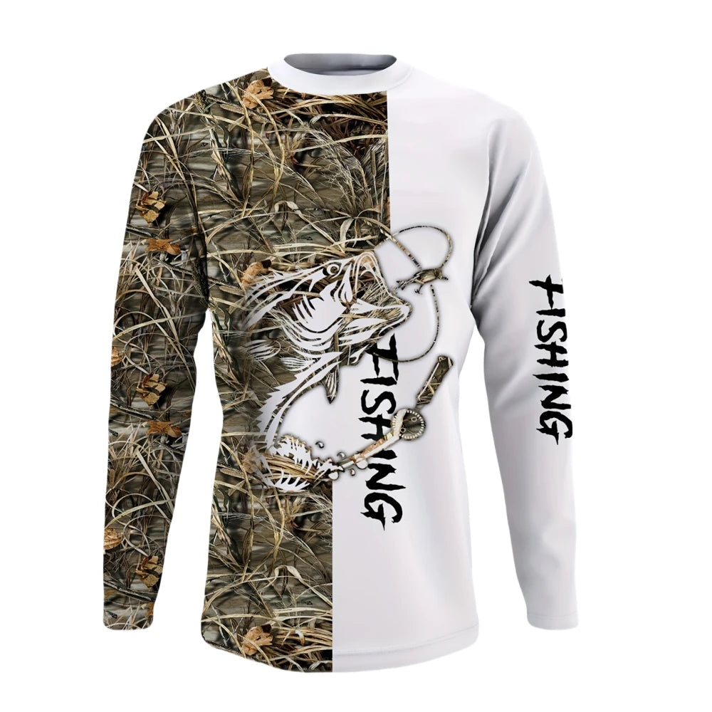 Men's Long Sleeve Fishing Shirt – Casual Crew Neck Outdoor Performance T-Shirt for Fishing, Hiking & Everyday Wear