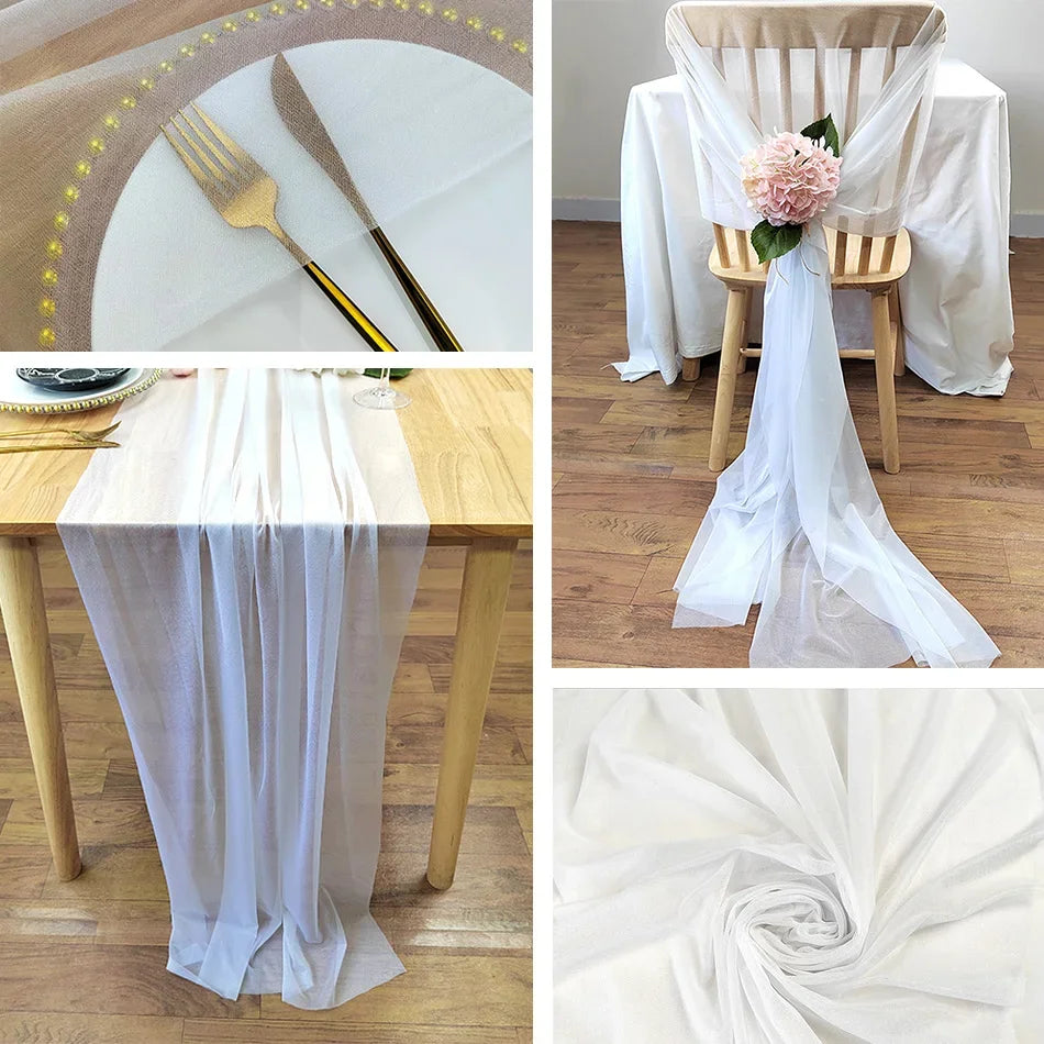 Camino de mesa de gasa - Decoración de arco de boda de tela de seda transparente | Decoración de mesa bohemia para cumpleaños y eventos