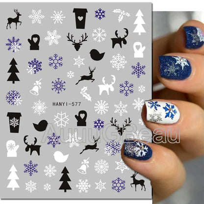 3D Christmas Nail Art Stickers – Snowflake & Winter Tree Nail Decals for Nail Tips Decoration