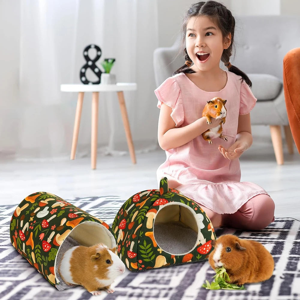 2PCS Washable Guinea Pig Hideout & Tunnel Set – Cozy Small Animal Toys and Cage Accessories for Guinea Pigs, Rabbits & Other Small Pets