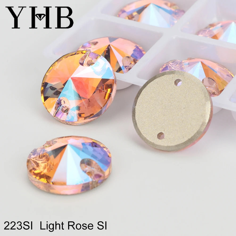 Strass à coudre YHB Crystal Rivoli – Pierres à coudre plates en verre pour vêtements, sacs et artisanat de bricolage