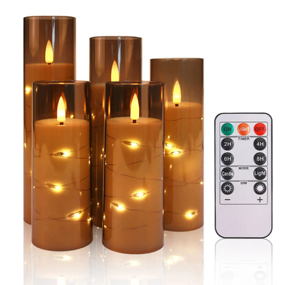 Flickering Flameless LED Pillar Candles – Remote-Controlled Candle Lights with Embedded Star String for Weddings, Christmas & Party Home Decor