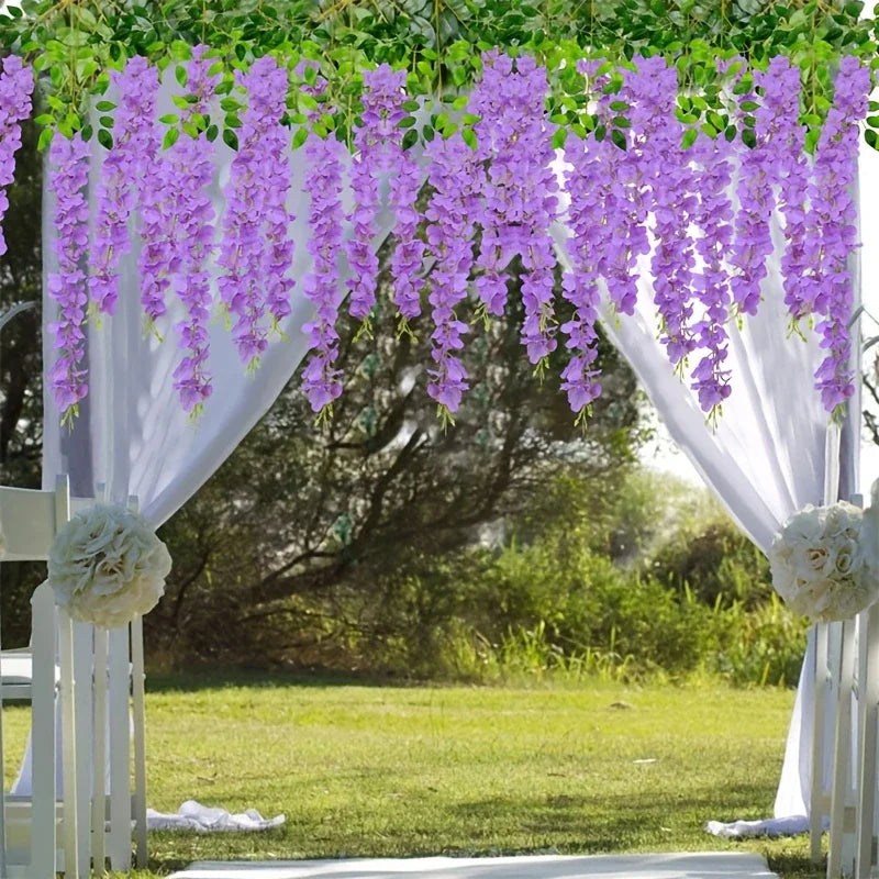 12PCS Artificial Wisteria Vine Flowers – Silk Hanging Trailing Garland for Wedding, Party & Home Decor | DIY Floral Decoration