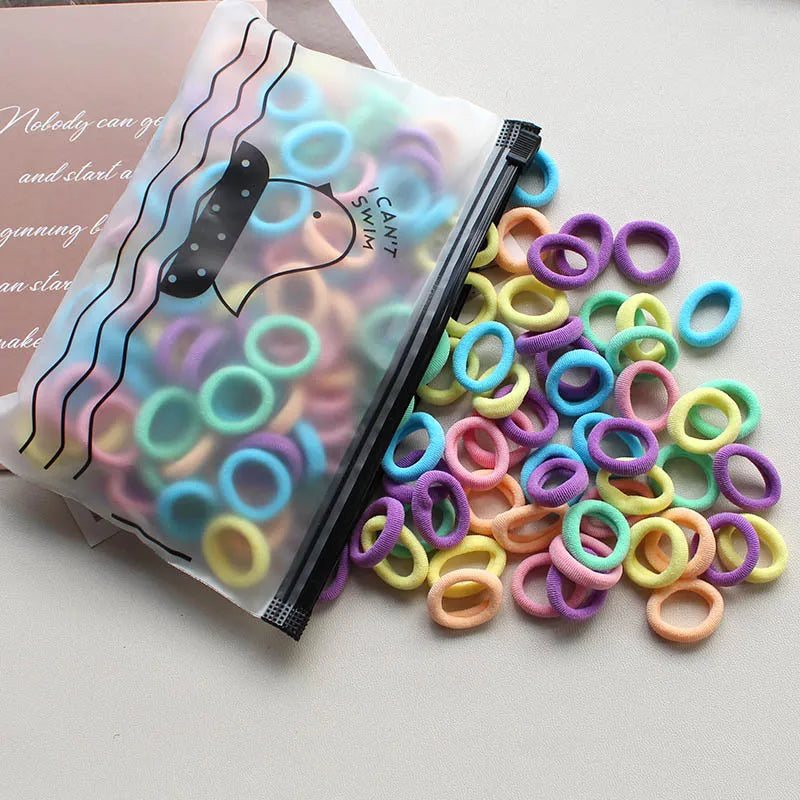 100PCS Kids Elastic Hair Bands – 2CM Nylon Hair Ties for Girls & Babies | Colorful Stretch Hair Accessories for Children