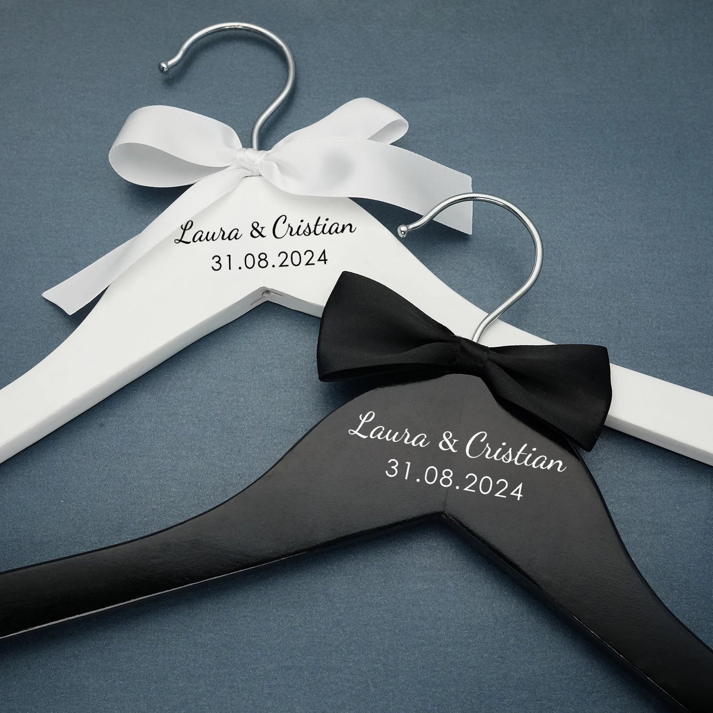 Custom Personalized Wedding Hanger – Engraved Bride & Groom Dress Hanger with Names & Wedding Date