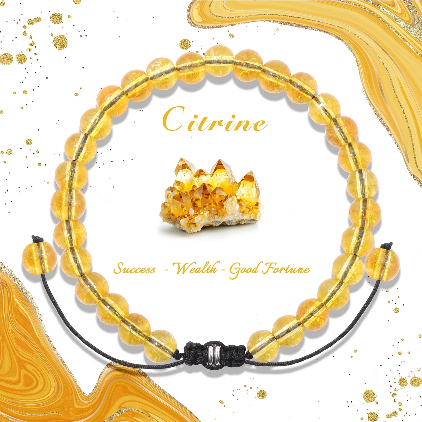 Bracelet perles de tourmaline noire naturelle – Bracelet ajustable tressé en corde avec carte cadeau pour hommes et femmes
