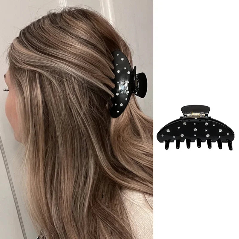 Pinza de pelo de acetato Fashion Coffee – Pinza grande de color sólido negro para mujeres y niñas | Accesorios sencillos para el pelo de verano