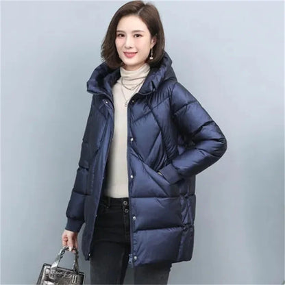Women’s Hooded Cotton-Padded Winter Coat – Mid-Length Thick Puffer Jacket, Elegant Vintage Parka for Cold Weather