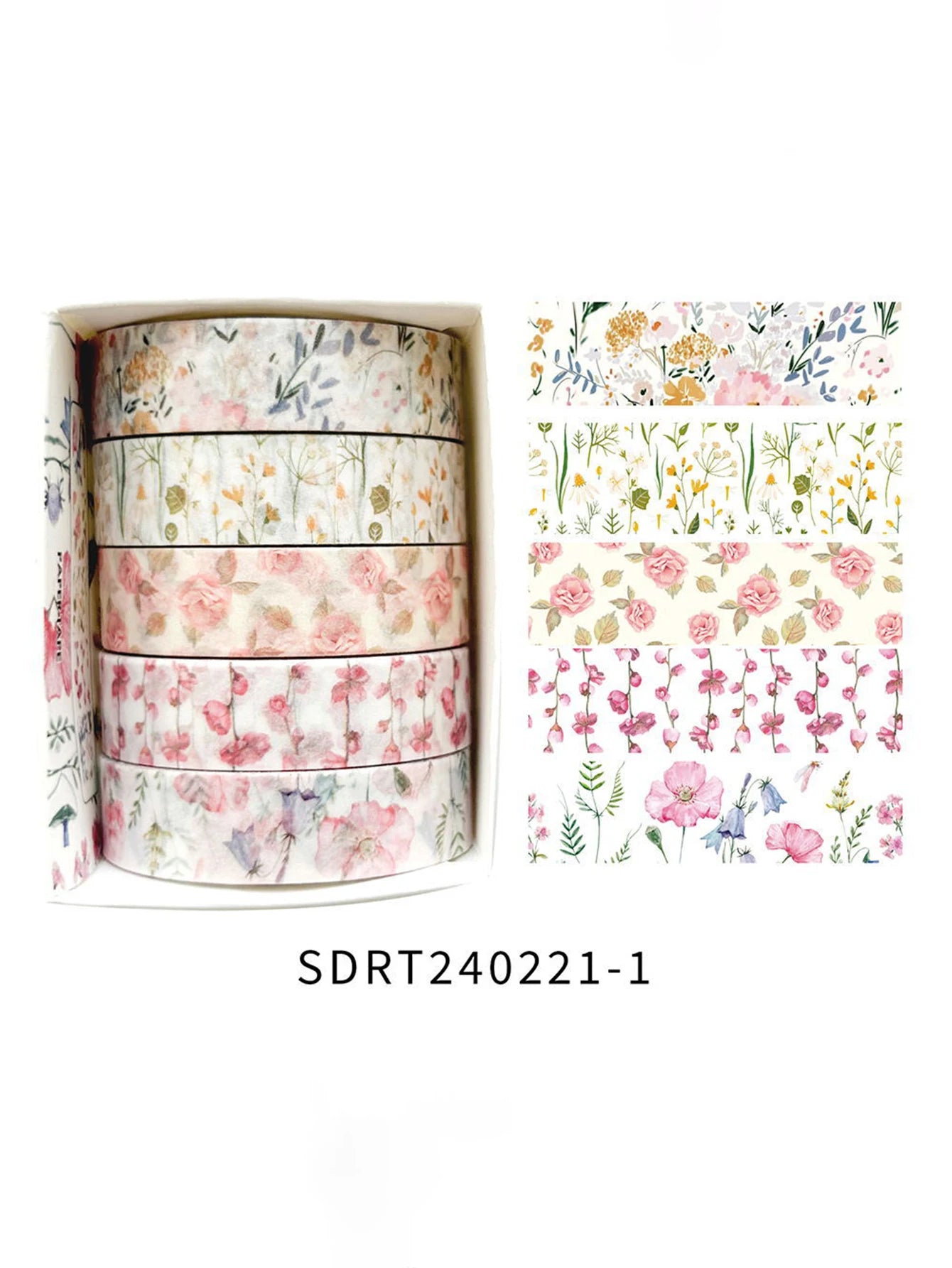 5 Rolls Romantic Flower Washi Tape Set – Cute Floral Decorative Tape for Journaling, Scrapbooking, Diary & Student DIY Crafts