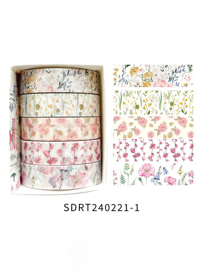 5 Rolls Romantic Flower Washi Tape Set – Cute Floral Decorative Tape for Journaling, Scrapbooking, Diary & Student DIY Crafts