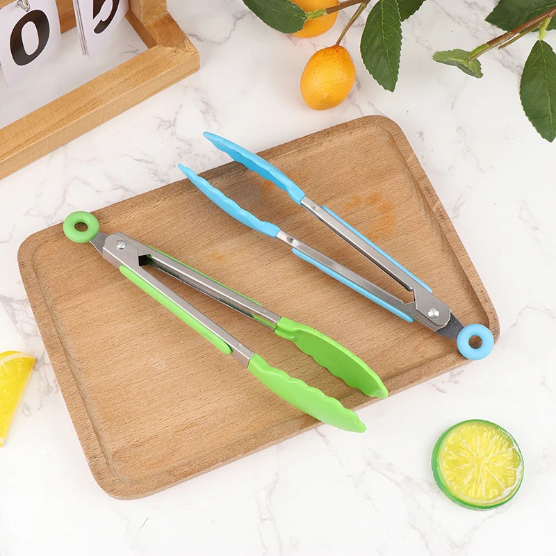 Silicone BBQ Grilling Tongs – Non-Stick Stainless Steel Kitchen Cooking, Salad & Serving Tongs