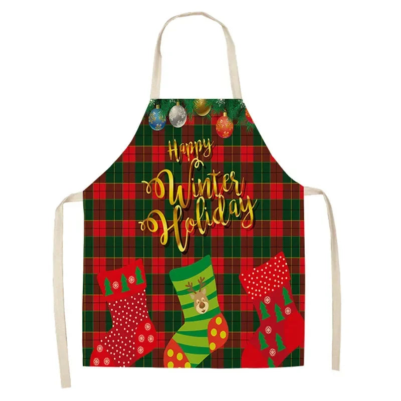 Christmas Moose Print Kitchen Apron – Unisex Cooking & Baking Workwear for Home Cleaning, Barbecue, Restaurant & Kitchen Use